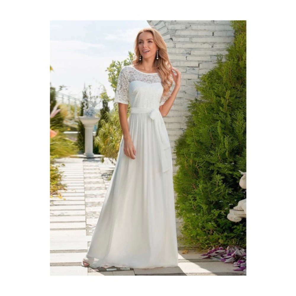 Lace Bodice Belted Chiffron Dress